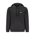 Black cotton men's hoodie by Tommy Hilfiger with front kangaroo pocket and logo embroidery, casual and comfortable.