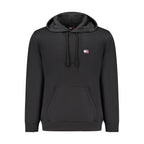 Black cotton men's hoodie by Tommy Hilfiger with front kangaroo pocket and logo embroidery, casual and comfortable.