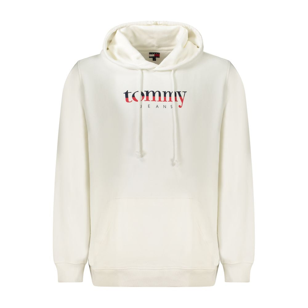 White cotton men's sweatshirt by Tommy Hilfiger featuring a classic crewneck design and the iconic logo on the chest.