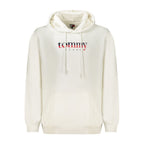 White cotton men's sweatshirt by Tommy Hilfiger featuring a classic crewneck design and the iconic logo on the chest.