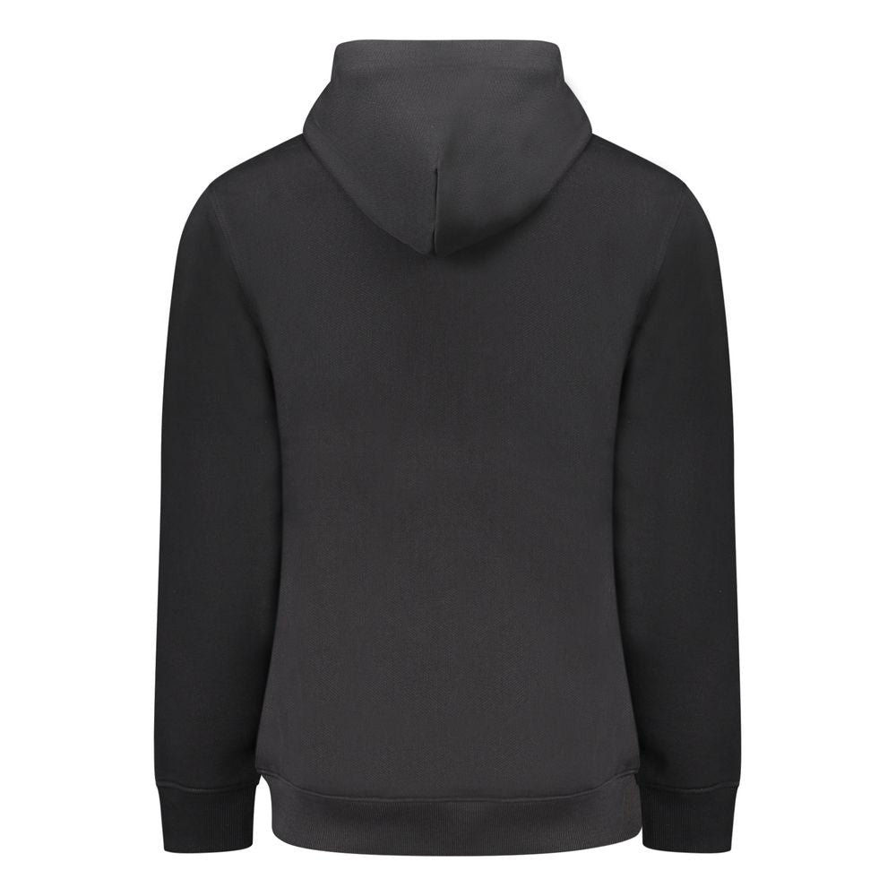 Black cotton men's hoodie by Tommy Hilfiger featuring a front logo, casual fit, and long sleeves.