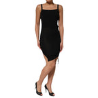 Laneus Black Square Neck Bodycon Ruched Mini Dress - Eljoys Fashion 