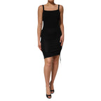 Laneus Black Square Neck Bodycon Ruched Mini Dress - Eljoys Fashion 