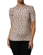 Dolce & Gabbana Beige Black Polka Dot Silk Short Sleeve Blouse Top - Eljoys Fashion 