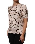 Dolce & Gabbana Beige Black Polka Dot Silk Short Sleeve Blouse Top - Eljoys Fashion 