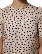 Dolce & Gabbana Beige Black Polka Dot Silk Short Sleeve Blouse Top - Eljoys Fashion 