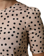 Dolce & Gabbana Beige Black Polka Dot Silk Short Sleeve Blouse Top - Eljoys Fashion 