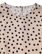 Dolce & Gabbana Beige Black Polka Dot Silk Short Sleeve Blouse Top - Eljoys Fashion 