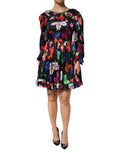 MSGM Dress Black Multicolor Floral Ruffle Long Sleeve Mini Dress - Eljoys Fashion 