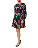 MSGM Dress Black Multicolor Floral Ruffle Long Sleeve Mini Dress - Eljoys Fashion 