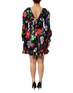 MSGM Dress Black Multicolor Floral Ruffle Long Sleeve Mini Dress - Eljoys Fashion 