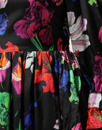 MSGM Dress Black Multicolor Floral Ruffle Long Sleeve Mini Dress - Eljoys Fashion 