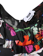 MSGM Dress Black Multicolor Floral Ruffle Long Sleeve Mini Dress - Eljoys Fashion 