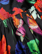 MSGM Dress Black Multicolor Floral Ruffle Long Sleeve Mini Dress - Eljoys Fashion 