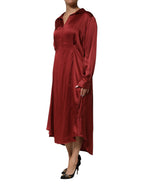 Fabiana Filippi Burgundy Acetate Viscose Satin Long Dress - Eljoys Fashion 