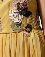 Dolce & Gabbana Yellow Silk Floral Embroidered Maxi Dress