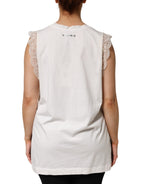 PINKO White Silk Blend Lace Trim Sleeveless V-Neck Women’s Top - Eljoys Fashion 