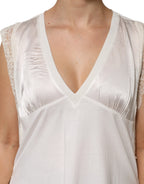 PINKO White Silk Blend Lace Trim Sleeveless V-Neck Women’s Top - Eljoys Fashion 