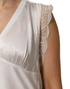 PINKO White Silk Blend Lace Trim Sleeveless V-Neck Women’s Top - Eljoys Fashion 
