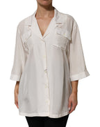 Dolce & Gabbana White Silk Collared 3/4 Sleeves Blouse Top - Eljoys Fashion 