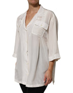 Dolce & Gabbana White Silk Collared 3/4 Sleeves Blouse Top - Eljoys Fashion 