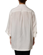Dolce & Gabbana White Silk Collared 3/4 Sleeves Blouse Top - Eljoys Fashion 