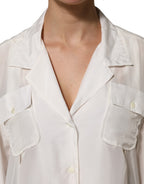 Dolce & Gabbana White Silk Collared 3/4 Sleeves Blouse Top - Eljoys Fashion 