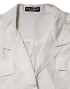 Dolce & Gabbana White Silk Collared 3/4 Sleeves Blouse Top - Eljoys Fashion 