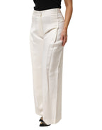 Brian Dales White Viscose Linen Wide Leg Palazzo Womens Pants - Eljoys Fashion 