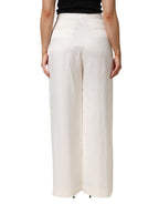 Brian Dales White Viscose Linen Wide Leg Palazzo Womens Pants - Eljoys Fashion 