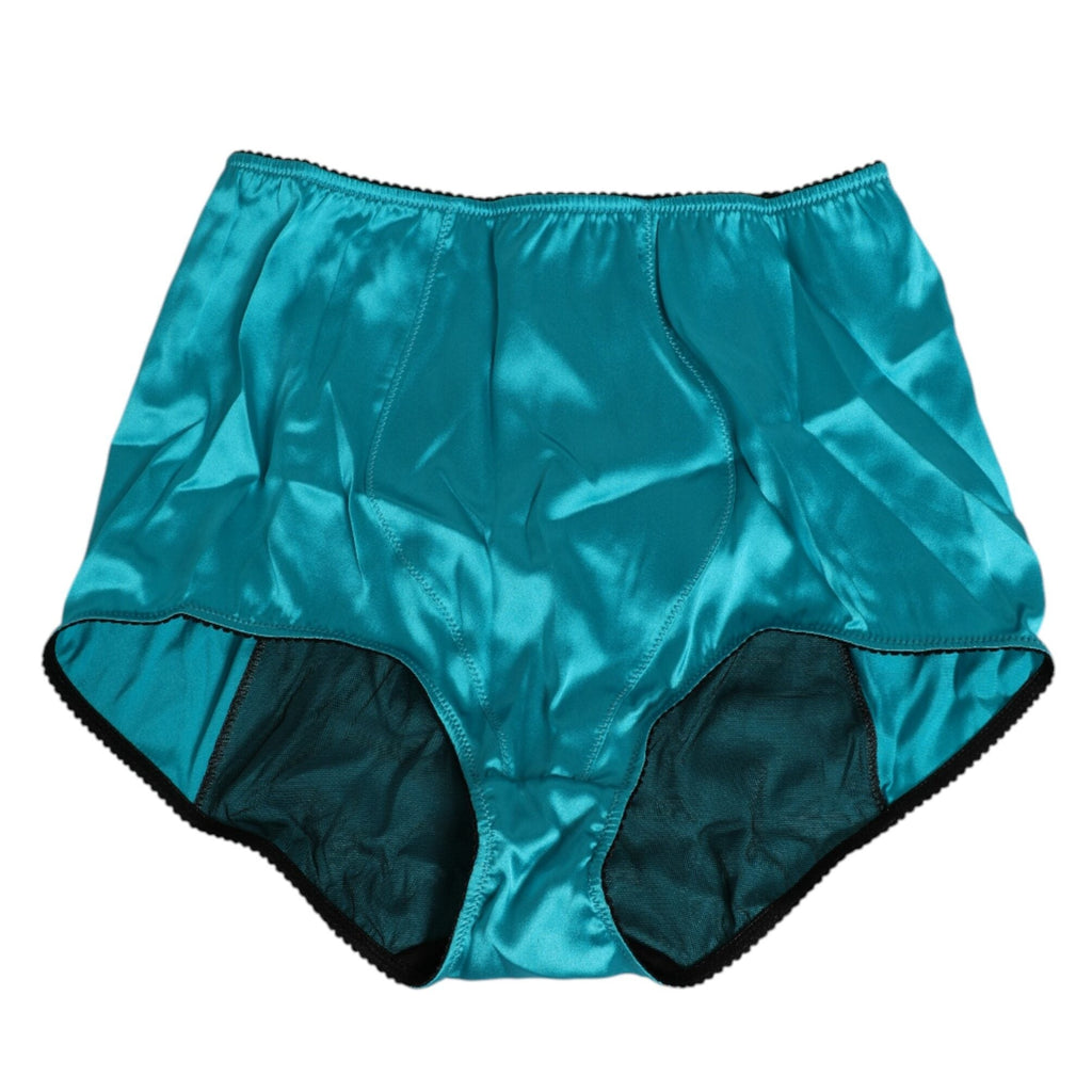Dolce & Gabbana Aqua Green Satin High-Waist Briefs Underwear