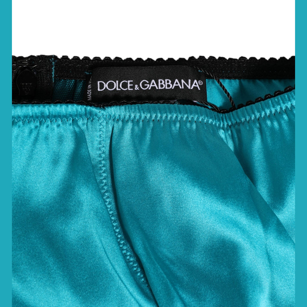 Dolce & Gabbana Aqua Green Satin High-Waist Briefs Underwear