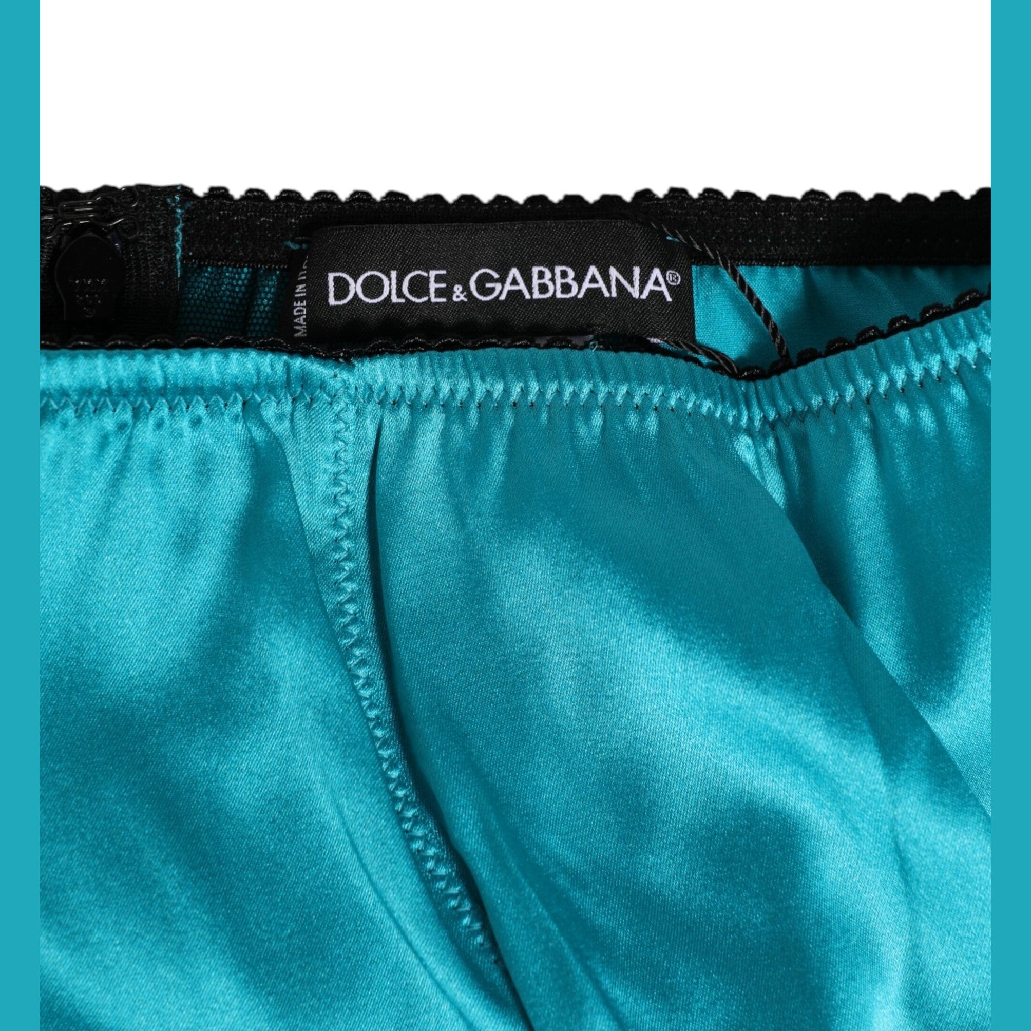Dolce & Gabbana Aqua Green Satin High-Waist Briefs Underwear