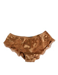 Dolce & Gabbana brown lace silk satin slip panties with delicate floral lace detailing and smooth satin finish.