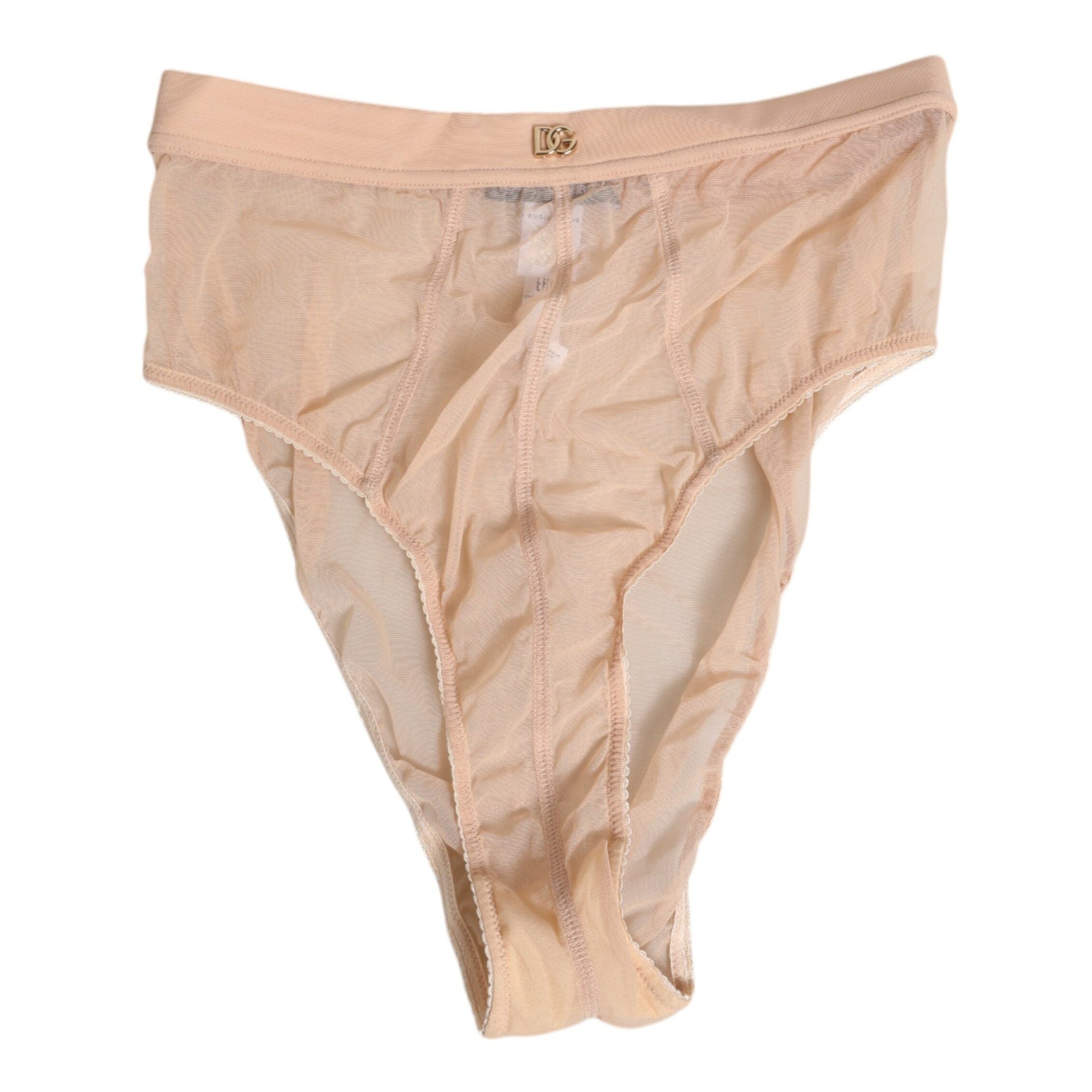 Dolce & Gabbana Beige Sheer Mesh High Waist Panty Underwear