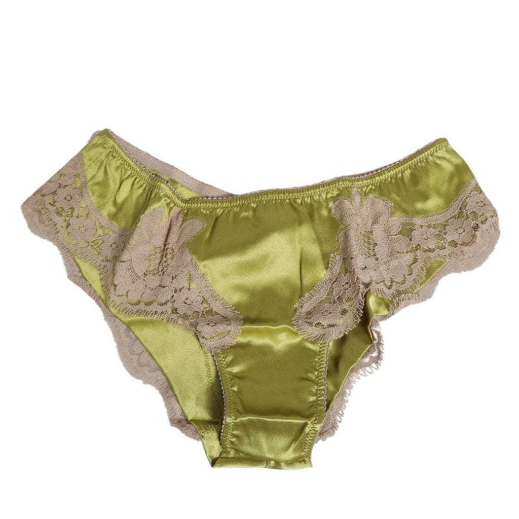 Dolce & Gabbana Green Silk Satin Lace Trim New Slip Underwear