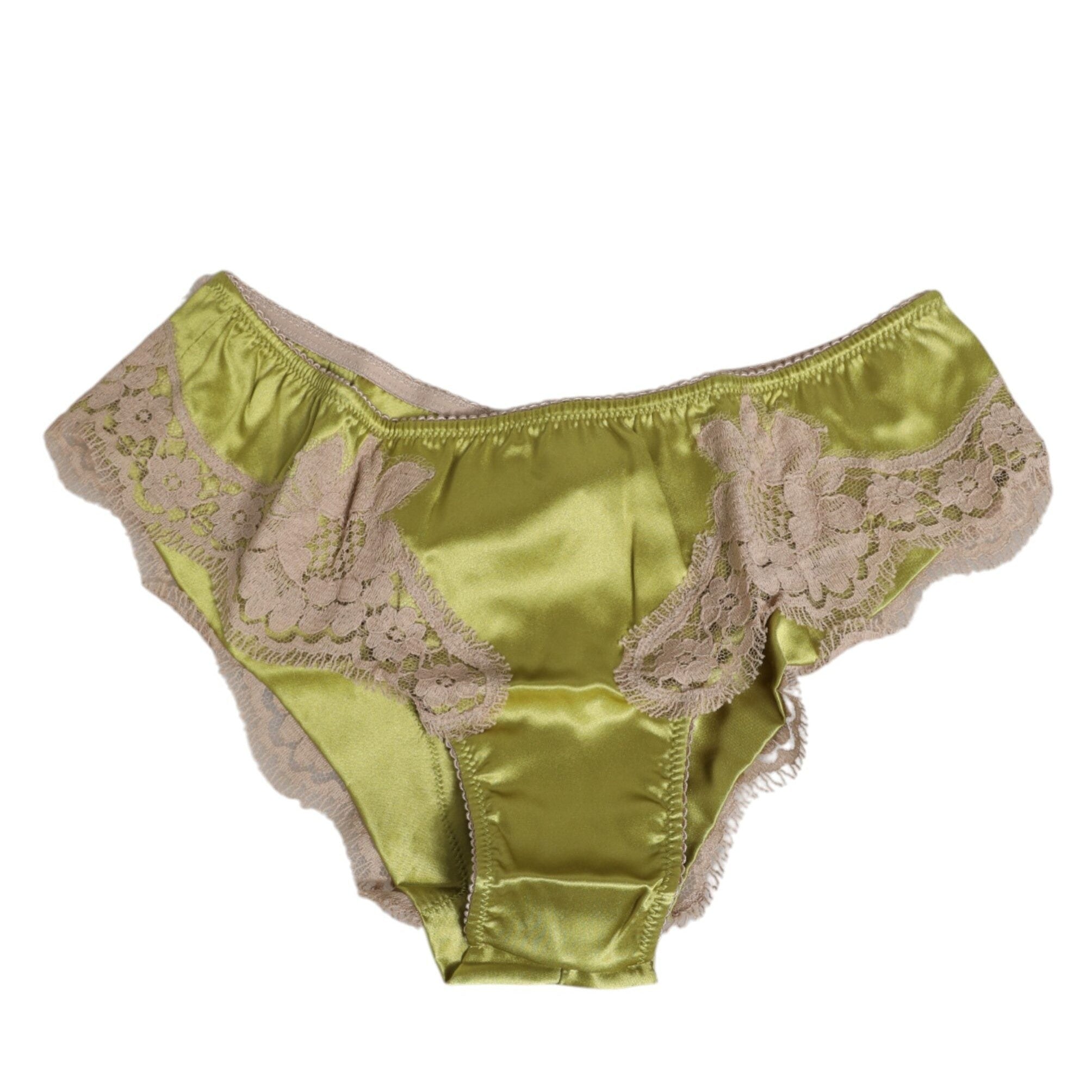 Dolce & Gabbana Green Silk Satin Lace Trim New Slip Underwear