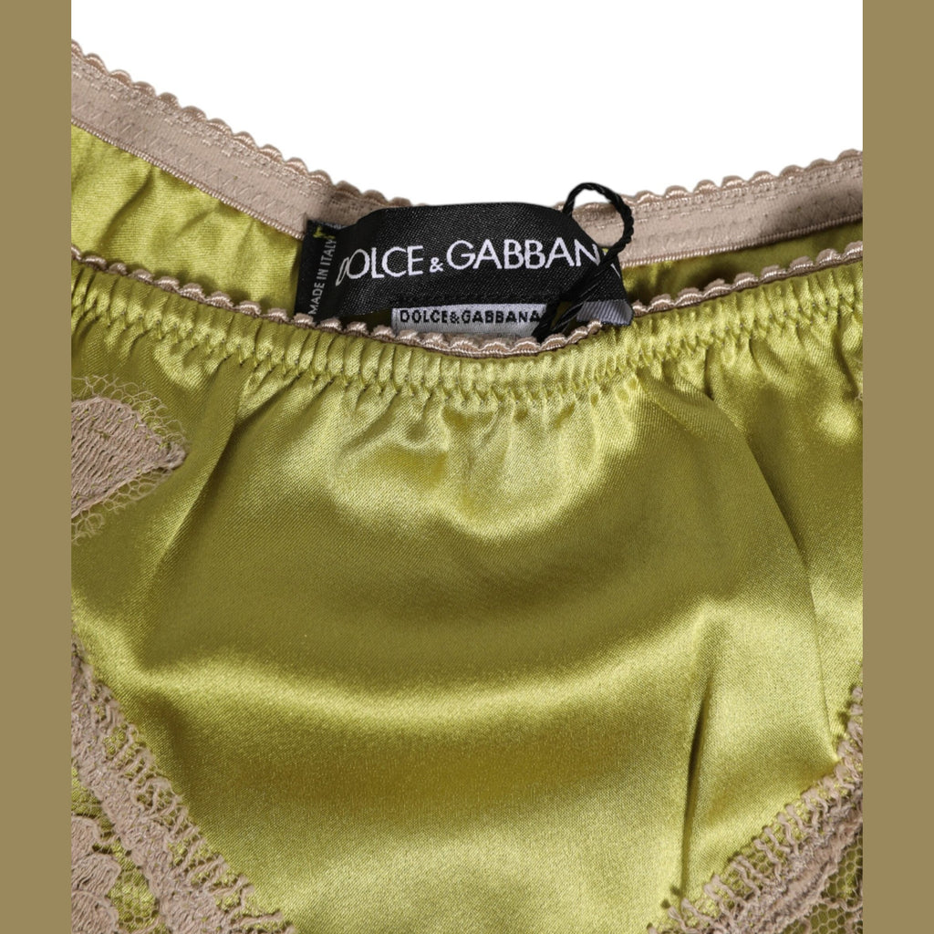 Dolce & Gabbana Green Silk Satin Lace Trim New Slip Underwear