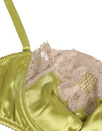 Dolce & Gabbana Lime Green Silk Satin Lace Padded Balconnet Underwear - Eljoys Fashion 