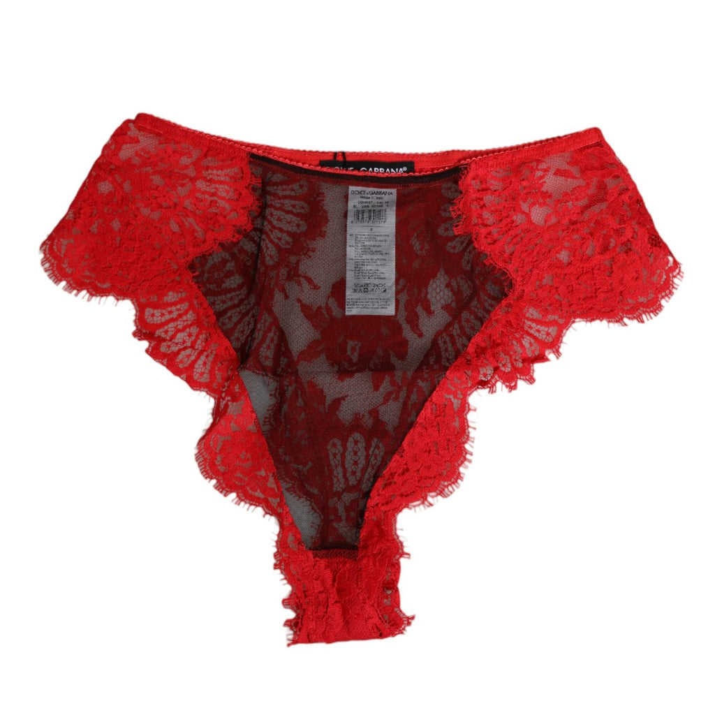 Dolce & Gabbana Red Floral Lace Sheer Briefs Women Underwear