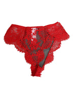 Dolce & Gabbana Red Floral Lace Sheer Briefs Women Underwear - Eljoys Fashion 