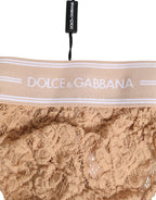 Dolce & Gabbana Beige Lace Logo Elastic Waist Thong Tanga Underwear - Eljoys Fashion 