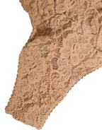 Dolce & Gabbana Beige Lace Logo Elastic Waist Thong Tanga Underwear - Eljoys Fashion 