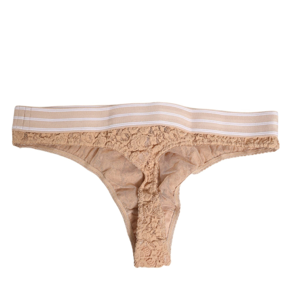 Dolce & Gabbana Beige Lace Logo Elastic Waist Thong Tanga Underwear