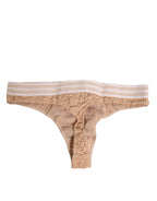 Dolce & Gabbana Beige Lace Logo Elastic Waist Thong Tanga Underwear - Eljoys Fashion 