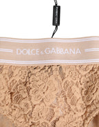 Dolce & Gabbana Beige Lace Brasiliano Briefs Logo Waistband Underwear - Eljoys Fashion 