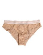 Dolce & Gabbana Beige Lace Brasiliano Briefs Logo Waistband Underwear - Eljoys Fashion 