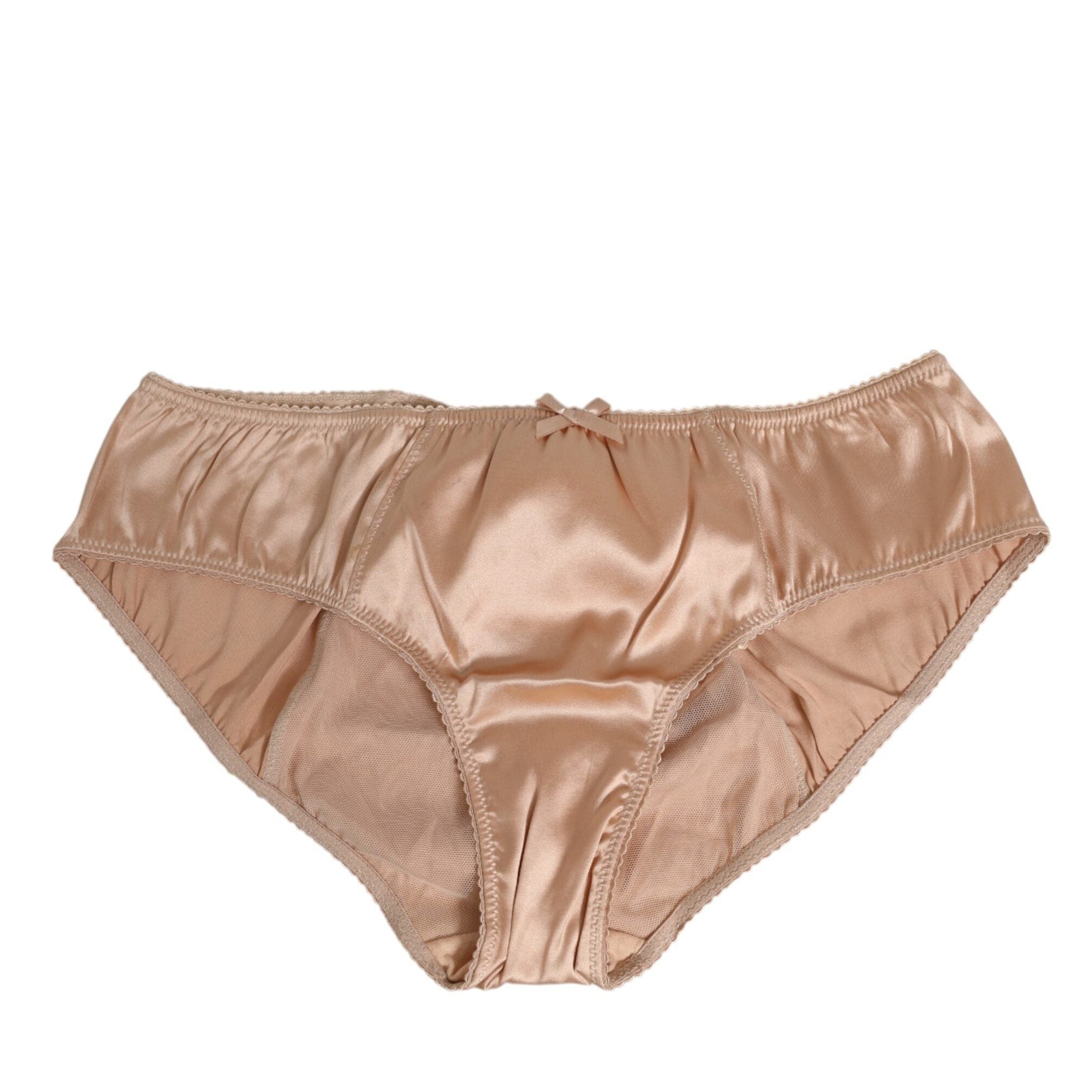 Dolce & Gabbana Nude Beige Silk Satin Bow Lace Trim Underwear