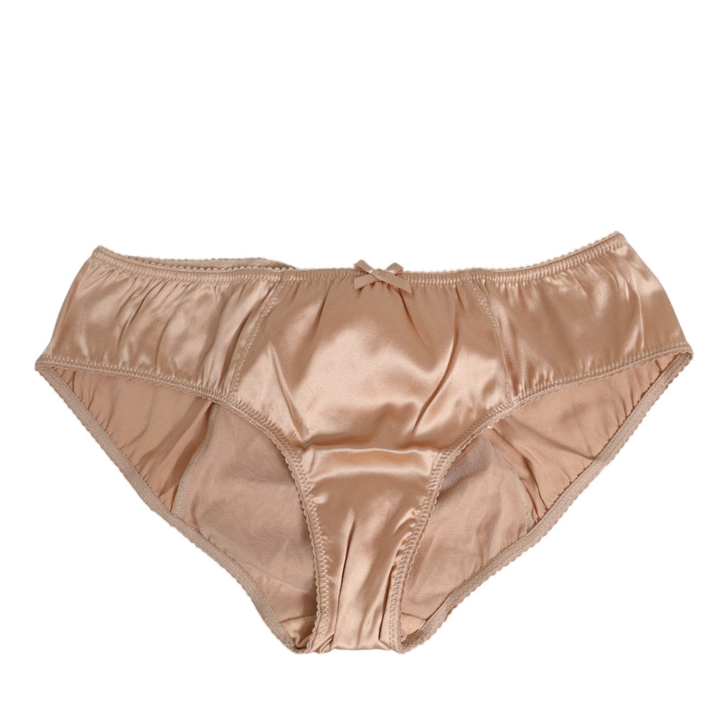 Dolce & Gabbana Nude Beige Silk Satin Bow Lace Trim Underwear