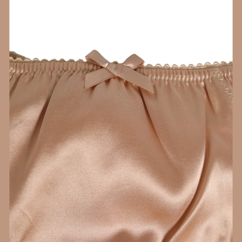 Dolce & Gabbana Nude Beige Silk Satin Bow Lace Trim Underwear